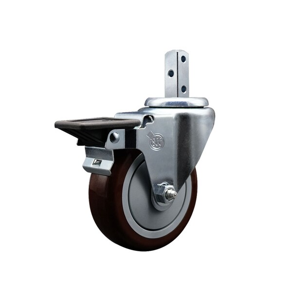4'' Maroon Polyurethane Wheel Swivel 3/4'' Square Stem Caster with Brake